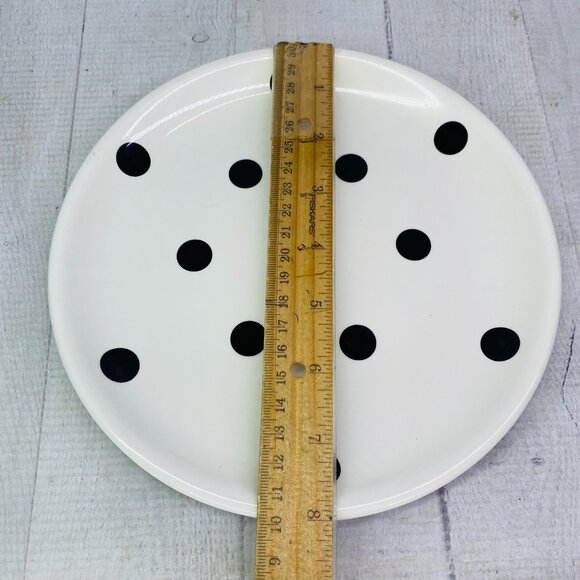 Coastline Imports White Black Polka Dots Earthenware 8" Round Plates Set of 4 - Picture 11 of 16